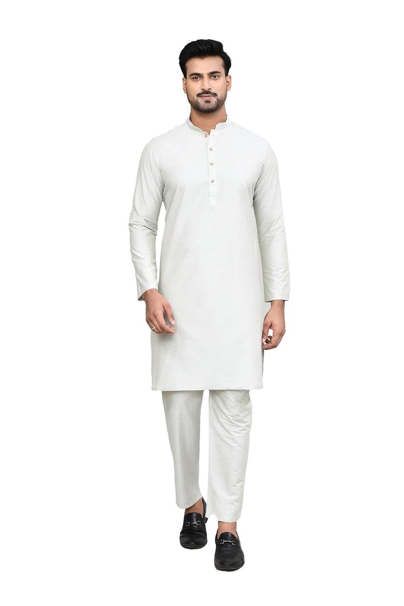 POLY2FAB طقم كورتا بيجاما قطن عادي للرجال من هاثكارغا مع ياقة ماندارين وأكمام كاملة - Image 1